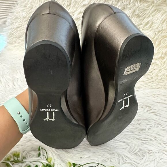 Thierry Rabotin Women's Pewter Metallic Peep Toe Low Wedge Made in Italy 37/ 6.5 - Picture 7 of 10